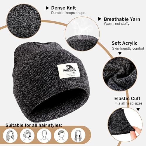 3 Packs Winter Beanie Hats for Men Women, Unisex Soft Warm Thick Beanies, Cuffed Knit Skull Cap - color: Black/Gray/Navy Mix