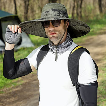 HUAMULAN Men Women 6" Wide Brim Sun Protection Hat Summer Fishing Hats - color: Shun04-junlv-smo