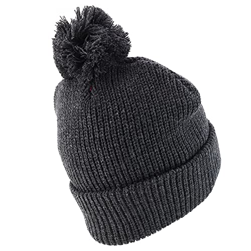 Trendy Apparel Shop XXL Oversized Solid Pom Pom Winter Ribbed Cuffed Beanie - color: Charcoal