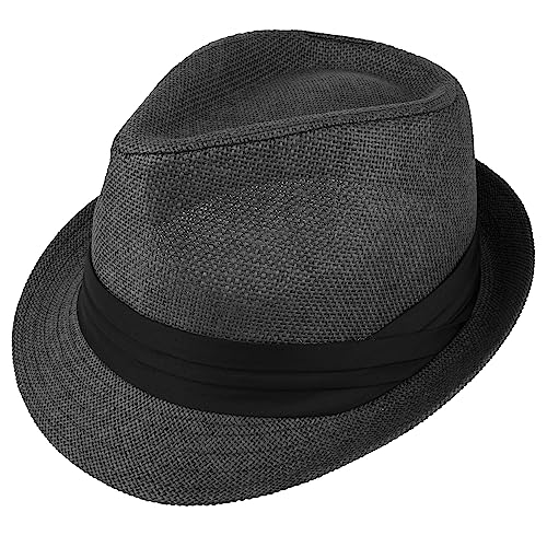Gelante Summer Fedora Panama Straw Hats with Black Band - color: Black, size: Large-X-Large