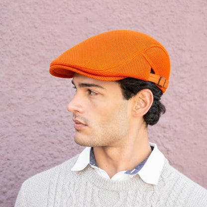 Initlove Mens Mesh Newsboy Cap Breathable Beret Ivy Hat Cabbie Driving Hats for Women - color: Orange