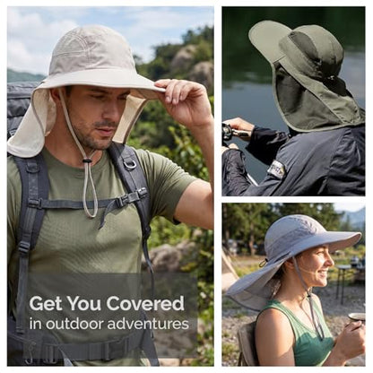 Hat Hut Ultra-Light Sun Hat with Neckflap, UPF 50+, Wide Brim, Breathable Outdoor Hiking Fishing Hats for Men - color: Khaki