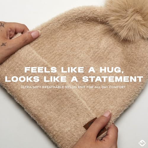 Funky Junque Beanie for Women Ultra Soft Chenille Faux Fur Pom Pom Winter Hats Warm Ski Cap Fashion - color: Beige