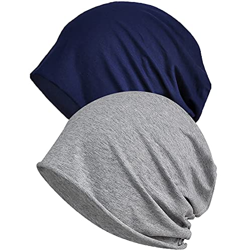 XYIYI Womens Chemo Headwear Hats Cotton Slouchy Beanie Cap Scarf - color: 2pcs Blue Grey-n