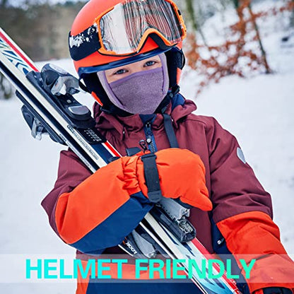 GoxRunx Kids Balaclava Ski Mask,Fleece Face Mask Neck Warmer for Boys Girls,Windproof Face Cover for Cold Weather - color: Purple