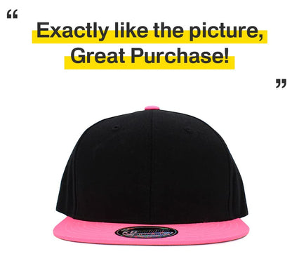 KBETHOS Classic Snapback Hat Blank Cap Underbrim Cotton Wool Blend Flat Visor Adjustable Unisex - color: Black Neon Pink