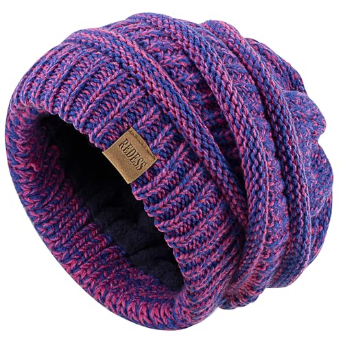 REDESS Slouchy Beanie Hat for Men and Women Winter Warm Knit Hat Chunky Soft Oversized Cable Cap - color: Robyal Blue