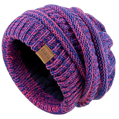 REDESS Slouchy Beanie Hat for Men and Women Winter Warm Knit Hat Chunky Soft Oversized Cable Cap - color: Robyal Blue
