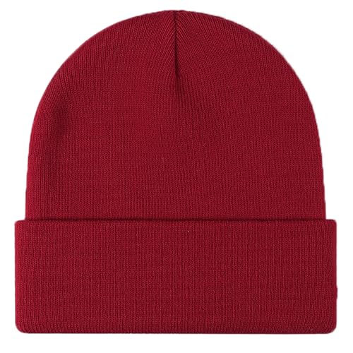 ZOORON Beanie for Men Women Warm Winter Hat Unisex Soft Knit Cuffed Beanie - color: Burgundy