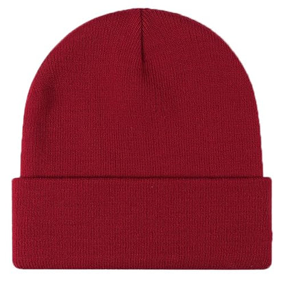 ZOORON Beanie for Men Women Warm Winter Hat Unisex Soft Knit Cuffed Beanie - color: Burgundy
