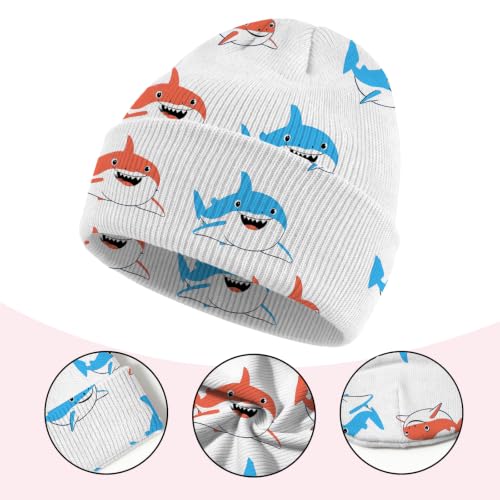 Kids Beanie Knit Hat Winter Unisex Cuffed Beanies Skull Cap Warm Double Layer Thick Acrylic Cute for Girls Boys - color: Shark