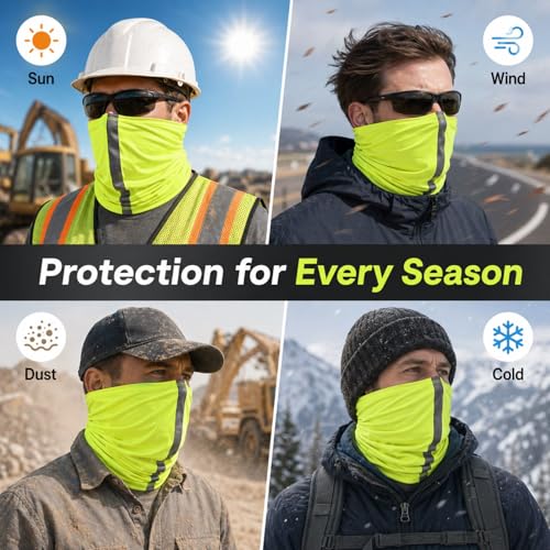 SATINIOR 4 Pcs Neck Gaiter Face Mask for Men, High Vis - color: Yellow