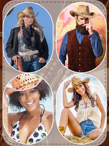 Zeyune 10 Pcs Cowboy Hat Bands Ethnic Western Hat Belts Rural Cowgirl Turquoise Hatbands Beaded Cowboy Supply - style: Novelty Style