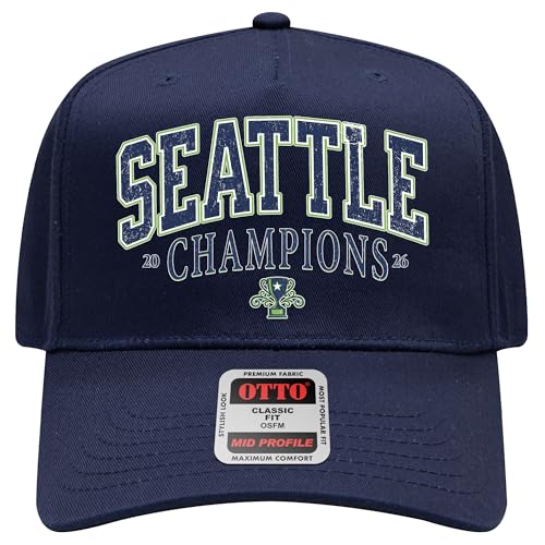 Seattle 2026 Champions Hat | Premium Adjustable Snapback Baseball Trucker Hats for Men & Women - color: Navy Collegiate