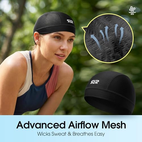 LONGLONG 2-Pack Breathable Skull Caps Helmet Liner for Motorcycle Hard Hat - color: Black+black