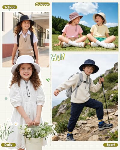 Kids UPF 50+ Waterproof Sun Hat, Packable Wide Brim Bucket Hat - color: Beige