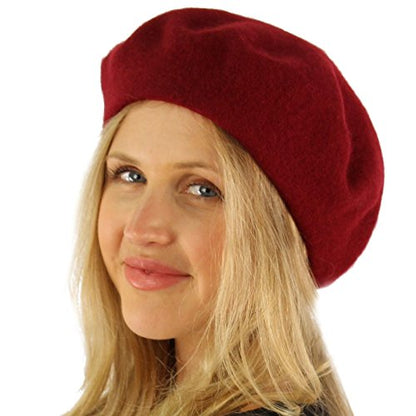 Classic Winter 100% Wool Warm French Art Basque Beret Tam Beanie Hat Cap - color: Wine