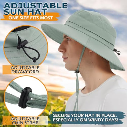 Men's UPF 50+ Waterproof Wide Brim Boonie Hat, Sun & Rain Protection - color: Light Green (No Waterproof)