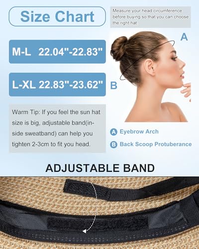 Sun Straw Hats for Women, Wide Brim Summer Beach Hat - color: Beige Khaki, size: Large