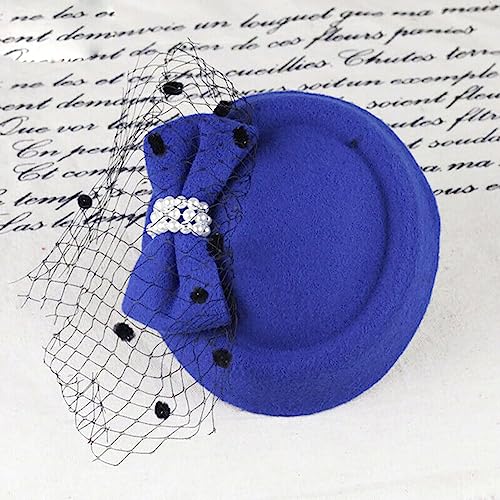 Fascinators Hats Pillbox Hat for Girl and Women - color: Blue-fascinator With Bowknot Veil