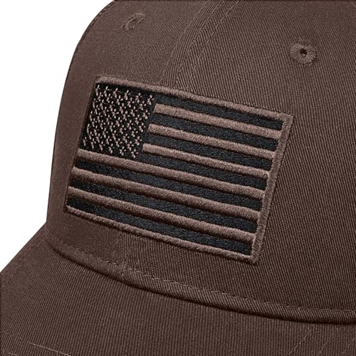 American Flag Baseball Cap for Men Women, Flag Embroidery & Adjustable Fit - color: Coffee
