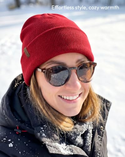 Beanie for Men Women, Winter Double Layer Warm Hat Skull Cap - color: Burgundy