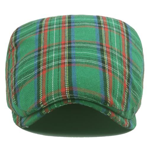 Quanhaigou Men's Cotton Flat Ivy Gatsby Newsboy Driving Hat Adjustable Irish Cabbie Ivy Driving Hunting Cap - color: Plaid Green