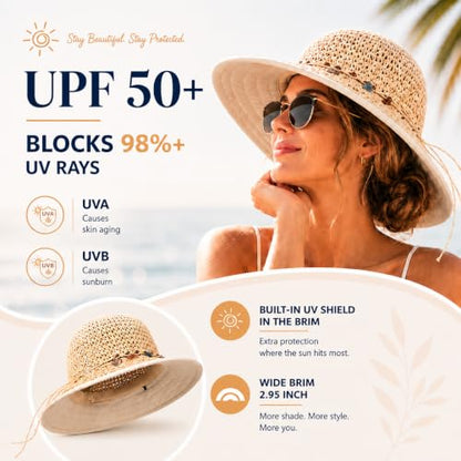TOP-EX Ponytail Cooling Beach Straw Sun Hat Women UV Natural L