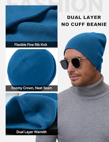 ROYBENS 100% Cotton No Cuff Beanie Hat Men Women, Fisherman Skull Cap - color: Blue