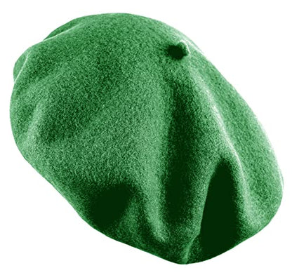Women's French Beret Hat Solid Color Plain Wool Classic Traditional Artist Cap - color: Green