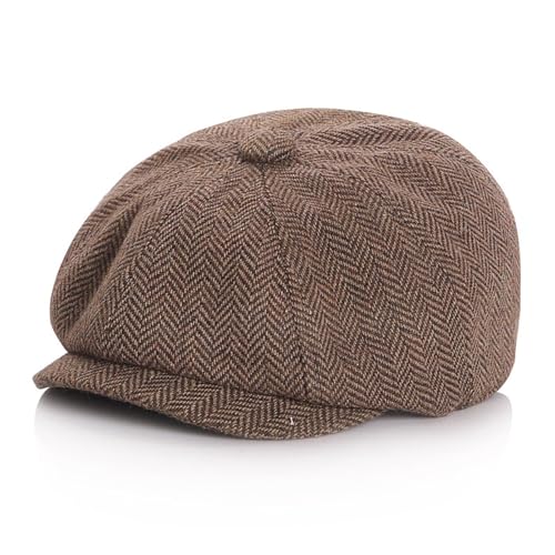 Parent-Child Beret Cap Tweed Flat Cap Octagonal Newsboy Gatsby Peaked Cap, Unisex - color: Coffee, size: Small-Medium