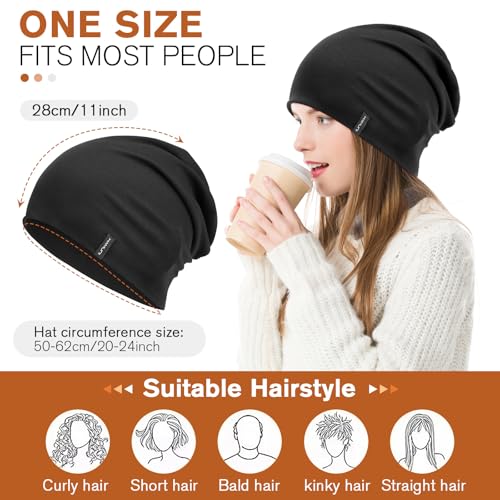 HAMUNI Slouchy Beanie for Women Men Soft Cotton Chemo Hats Double-Layer Warm Beanie Cap for Daily Wear & Transitional Seasons - color: Black