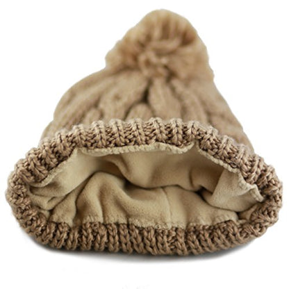 Women and Men Beanie Daily Winter Oversized Thick Stretchy Knitted Pom Pom Beanie Fleece Lined Beanie Hat - color: 1. Curly Khaki