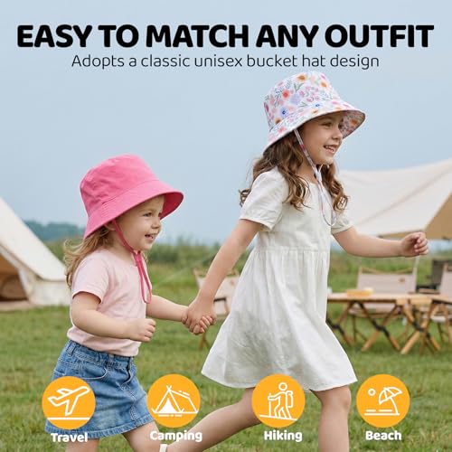 Toddler Bucket Hats UPF 50+ Baby Sun Hat Adjustable Kids Sun Protection Summer Hat Wide Brim Beach Hat for Boys Girls 0-6Y - color: Rose Red+flower, size: 2-6 Years