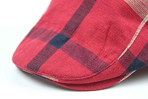 2 Pack Men's Plaid Cotton Flat Newsboy Ivy Cabbie Golf Gatsby Cap Hat - color: Red-black