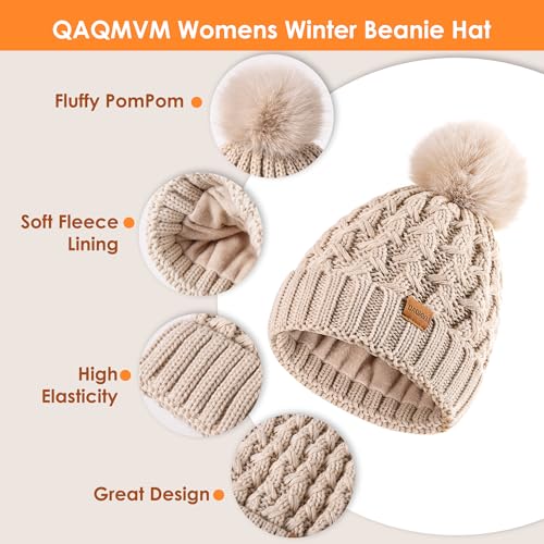 Women Winter Beanie Hat Gloves Set Pom Hat with Warm Fleece Lined Touchscreen Gloves for Cold Weather - color: Dark Grey