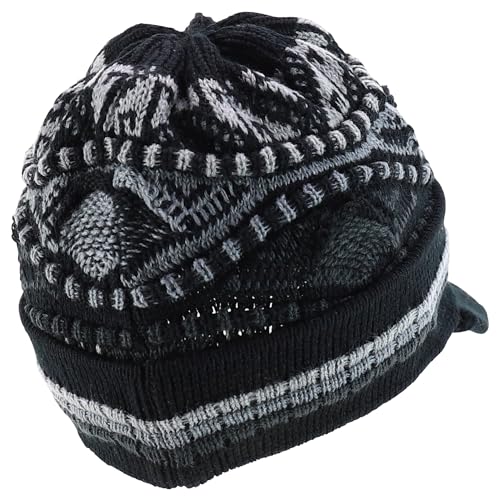 Armycrew Rasta Jamaica Style Thick Acrylic Knit Cuff Beanie Visor - color: Black Charcoal