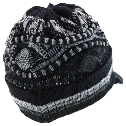 Armycrew Rasta Jamaica Style Thick Acrylic Knit Cuff Beanie Visor - color: Black Charcoal