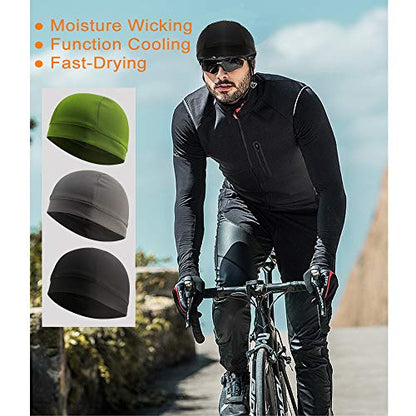 3 Pack Cooling Skull Cap Helmet Liner Sweat Wicking Breathable Hat for Men - color: Black,green,grey