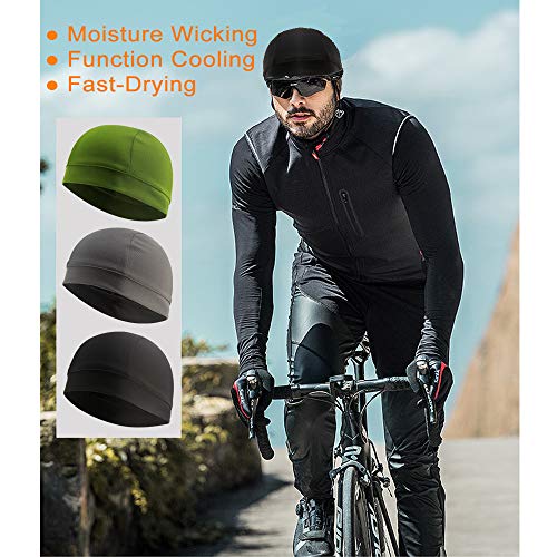 3 Pack Cooling Skull Cap Helmet Liner Sweat Wicking Breathable Hat for Men - color: Black,green,grey