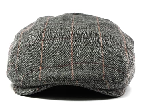 Men's Classic Patchwork Herringbone Checker Plaid Newsboy Ivy Hat Flat Cap - color: Gray Plaid, size: Large-X-Large