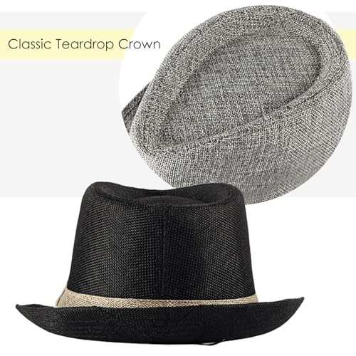 Lisianthus Mens Short Brim Summer Panama Fedora Trilby Sun Hat - color: Black With Beige Band
