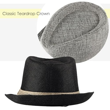 Lisianthus Mens Short Brim Summer Panama Fedora Trilby Sun Hat - color: Black With Beige Band
