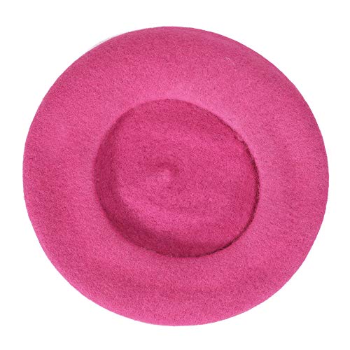 ZLYC Wool French Beret Hat Solid Color Classic Artist Cap for Women - color: Hot Pink