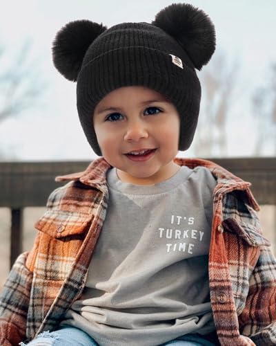FURTALK Baby Winter Hat Pom Pom Beanie with Fleece Lined Toddler Warm Cap - color: Black+gray, size: 2-6 Years