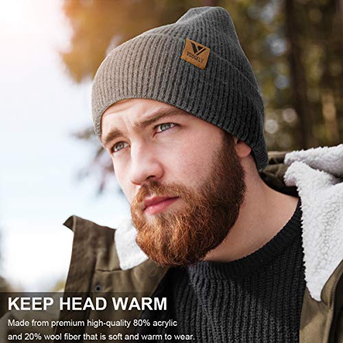 Vgogfly Beanie Men Slouchy Knit Skull Cap Warm Stocking Hats Guys Women Striped Winter Beanie Hat Cuffed Plain Hat - color: Dark Grey