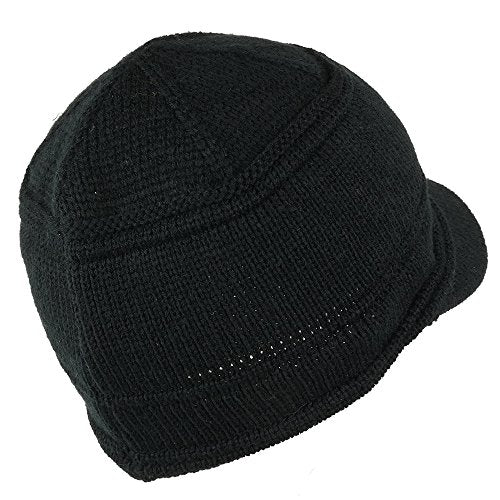 Army Style Acrylic Cadet Winter Beanie Hat with Visor - color: Black