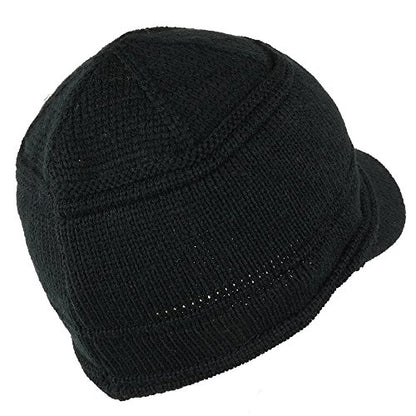 Army Style Acrylic Cadet Winter Beanie Hat with Visor - color: Black