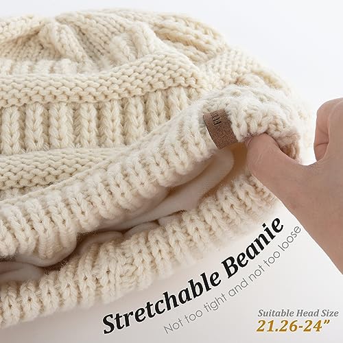 FURTALK Winter Hats for Women Fleece Lined Knit Beanie Hats Slouchy Warm Beanies Ski Skull Cap - color: Beige