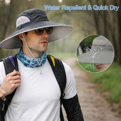 HUAMULAN Men Wide Brim Sun Hat Summer Outdoor Women Bucket Fishing Hats - color: E-yp02-black